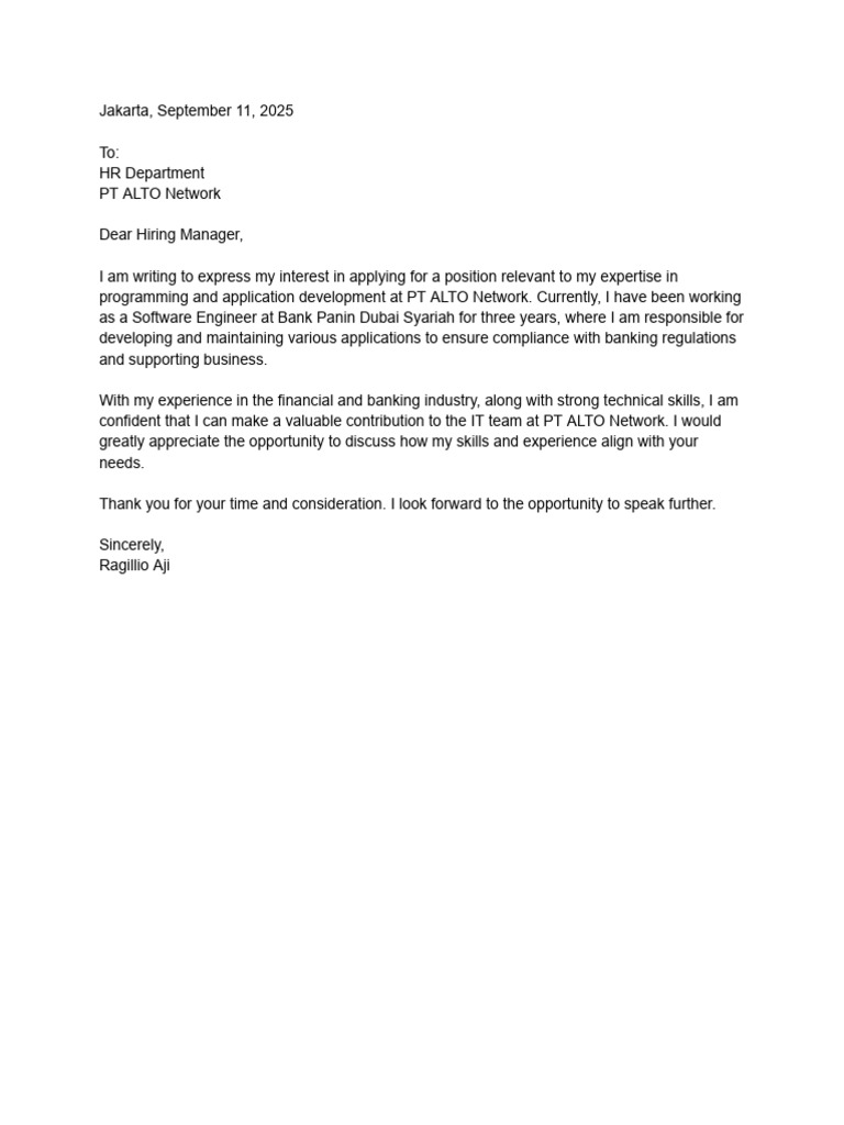 Application for Software Engineer Position | PDF