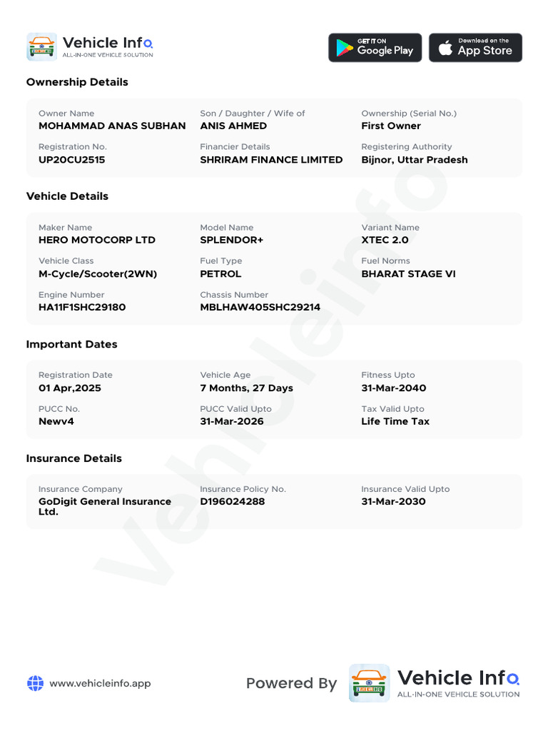 Vehicle Ownership and Details Report | PDF
