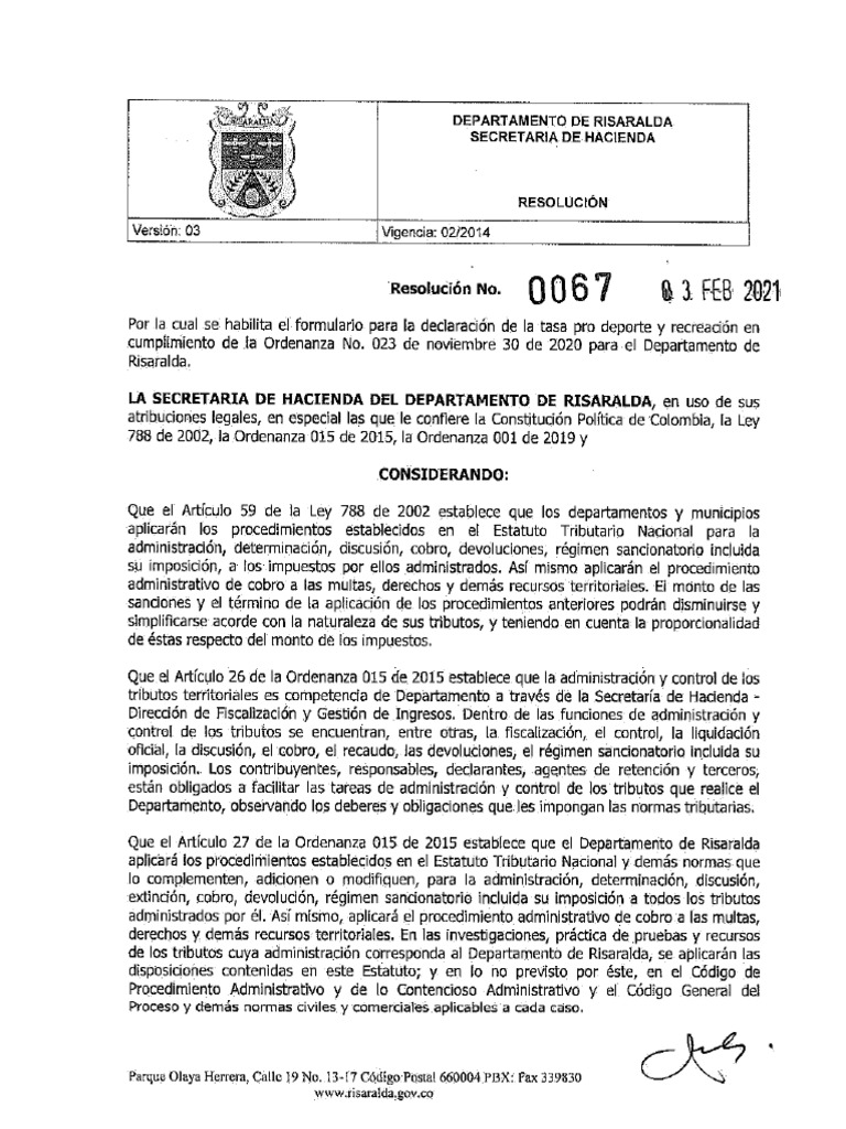 Resolucion 0067 | PDF