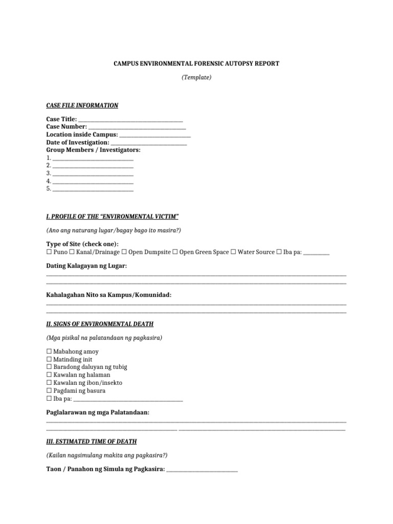 Campus Environmental Forensic Autopsy Report Template | PDF