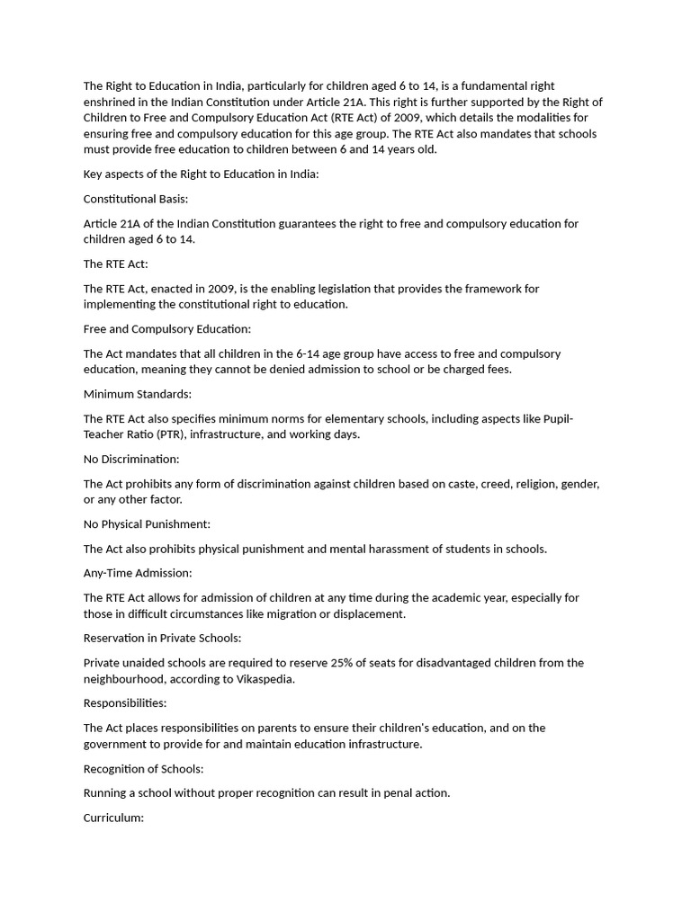 Right to Education in India Explained | PDF | Malala Yousafzai ...