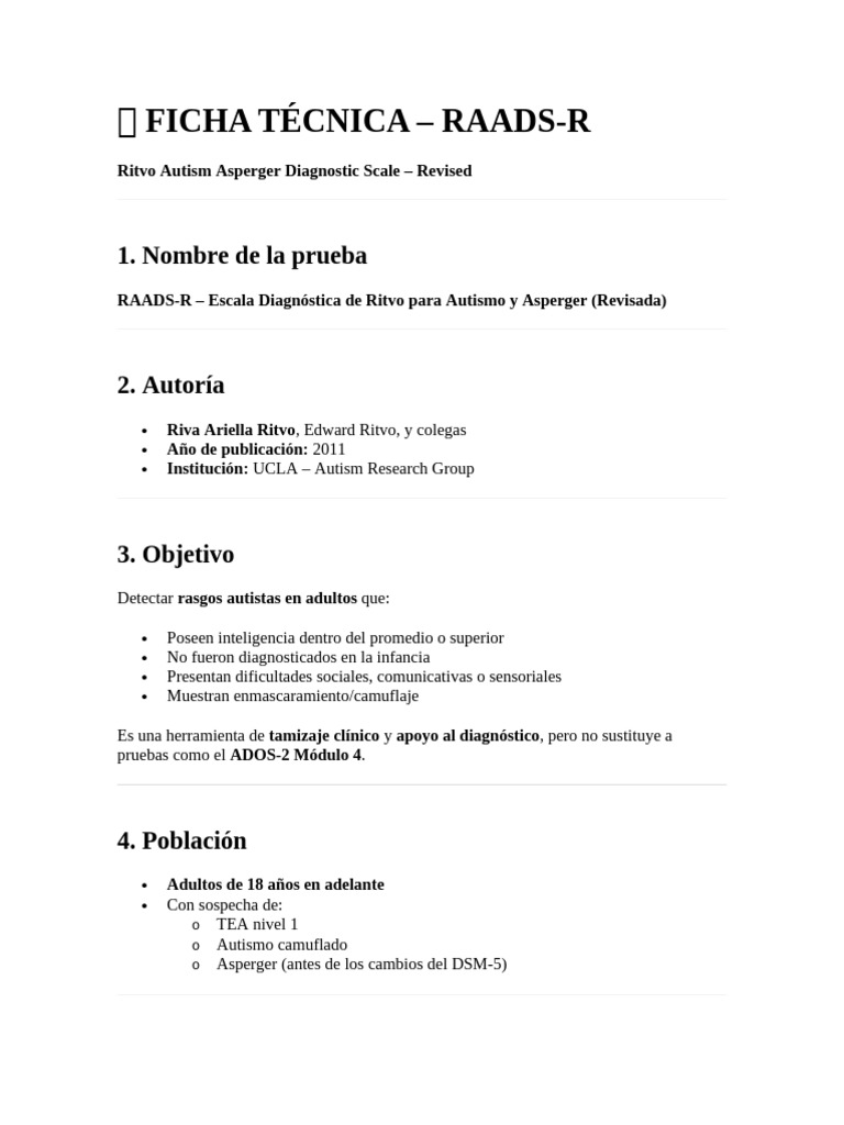 RAADS-R: Escala Diagnóstica de Autismo | PDF | Autismo | Síndrome de ...