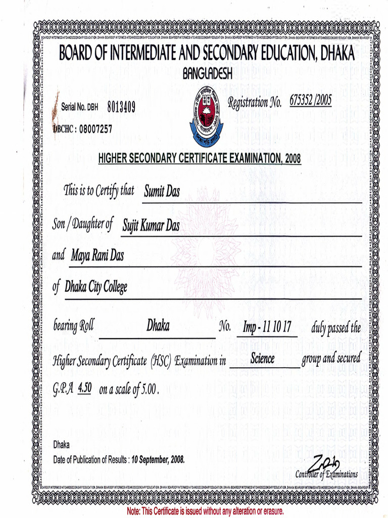 HSC Certificate As | PDF