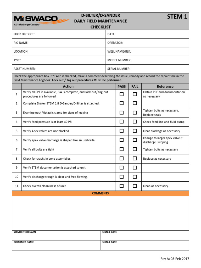 D-SILTER/D-SANDER Maintenance Checklist | PDF | Equipment | Gas ...
