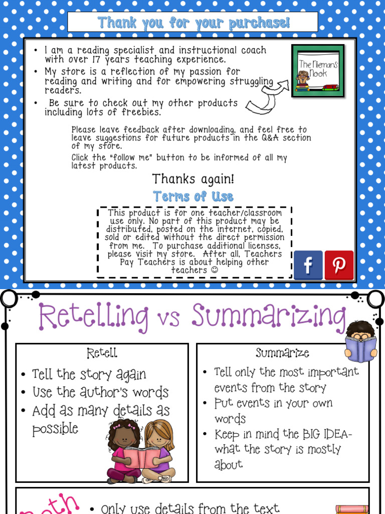 Retelling vs Summarizing Guide | PDF | Learning | Human Communication