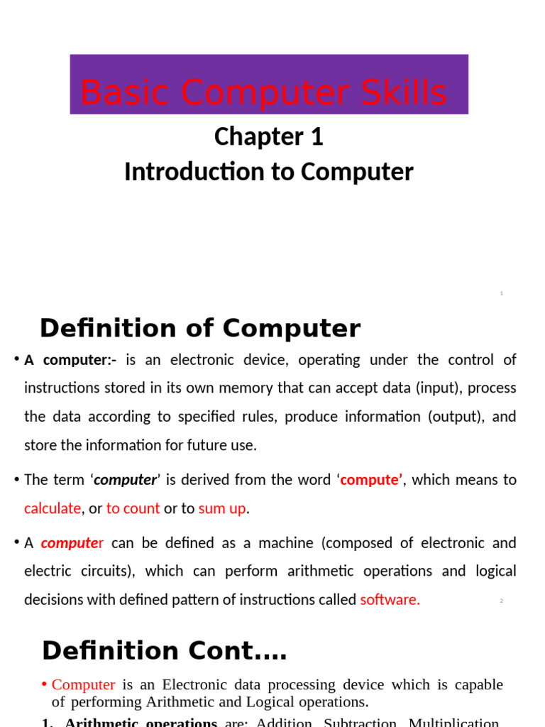 Basic Computer Skills CH 1 | PDF | Computer Data Storage | Computer ...