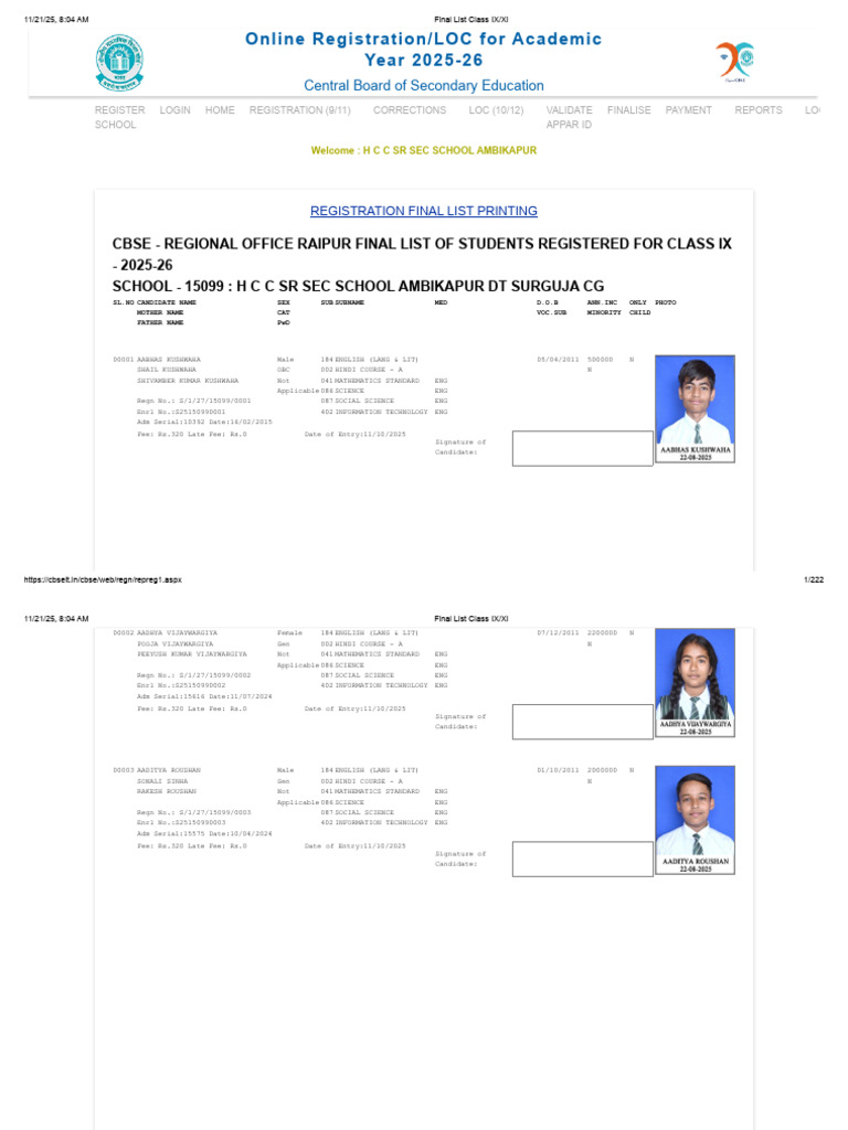 CBSE Class IX Registration List 2025-26 | PDF | Government Of India ...