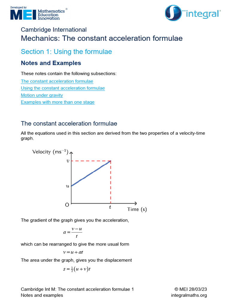 Constant Acceleration Formulae Guide | PDF | Acceleration | Velocity