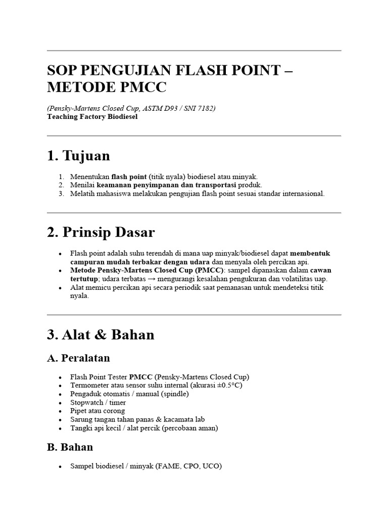 SOP Pengujian Flash Point Biodiesel | PDF