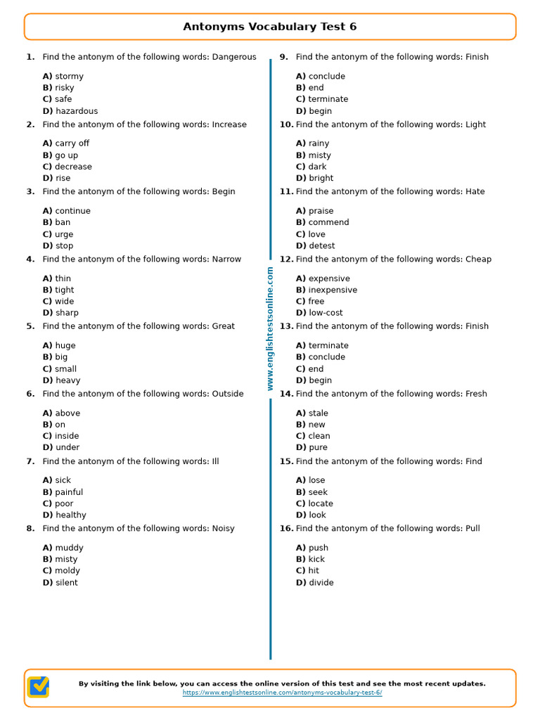 Antonyms Vocabulary Test 6 | PDF | Chess | Chess Theory