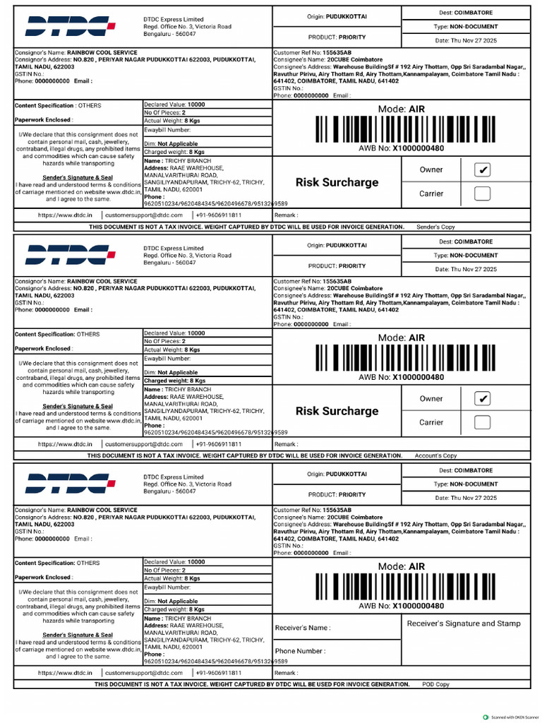Consignment Label X1000000480 | PDF