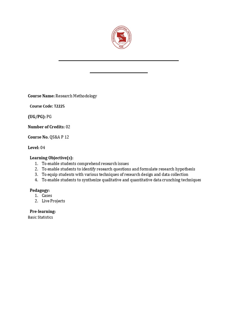Research Methodology Course Overview | PDF | Methodology | Data
