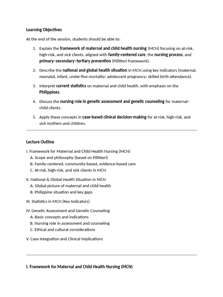 Maternal and Child Health Nursing Overview | PDF | Maternal Health ...