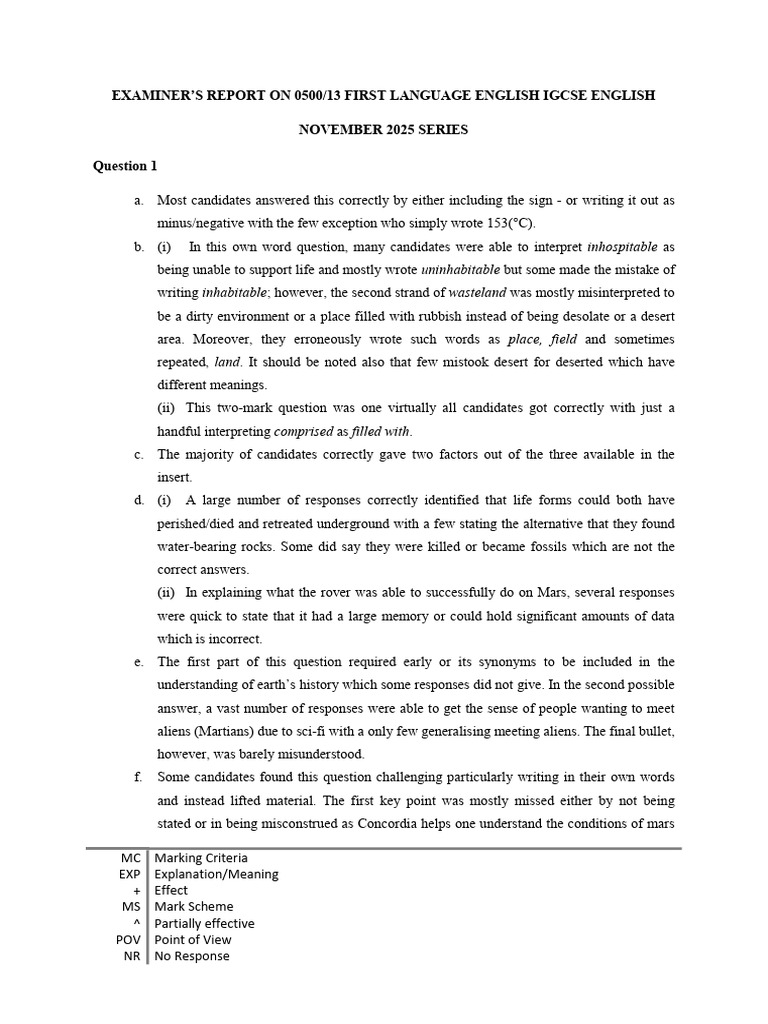 IGCSE English Examiner's Report 2025 | PDF | Linguistics