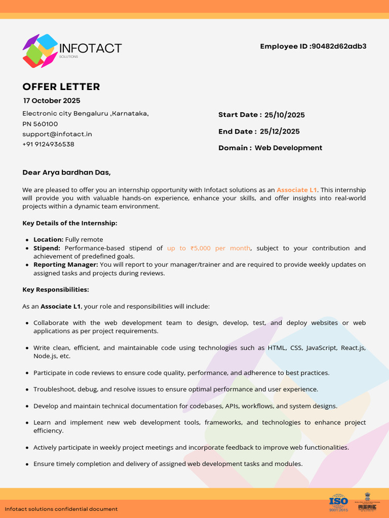 Infotact Solutions Internship Offer | PDF | Web Development | Computing
