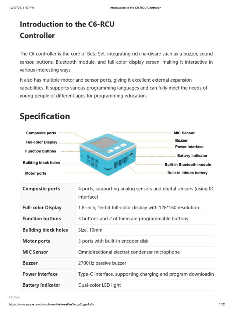 C6-RCU Controller Overview and Specs | PDF | Microphone | Bluetooth
