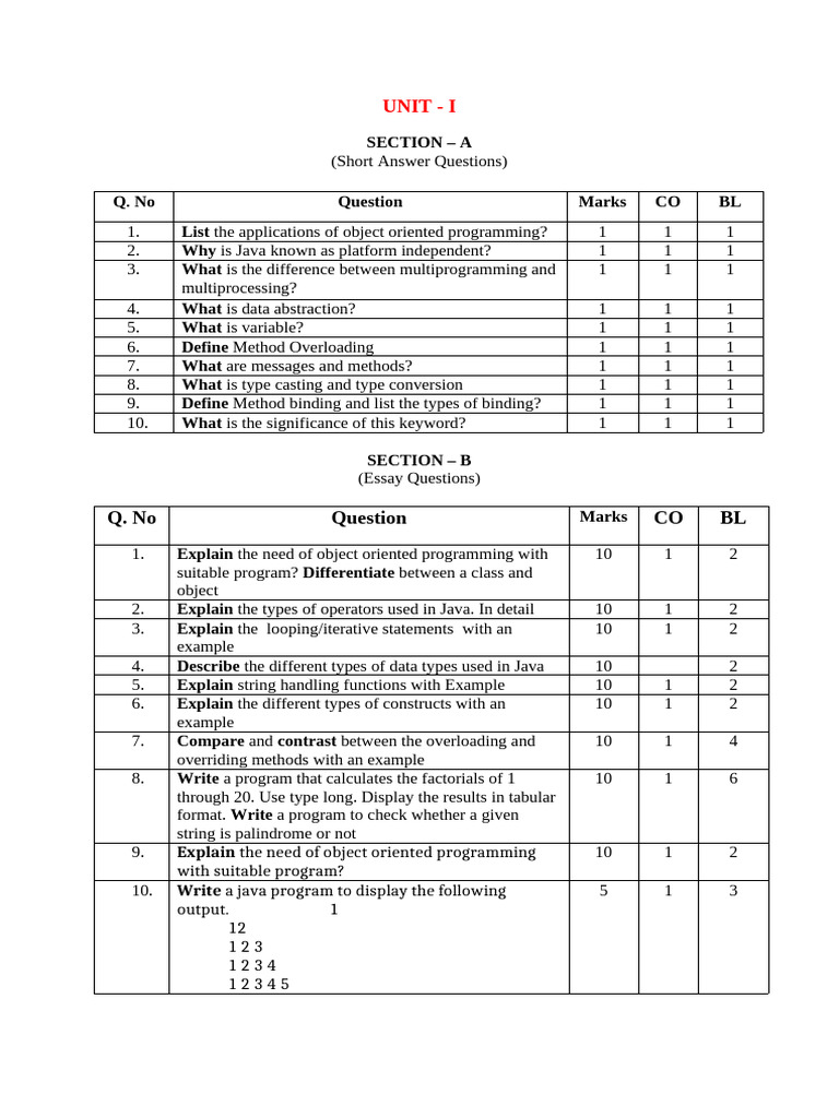 Oops Through Java Question Bank II-II | PDF | Method (Computer ...