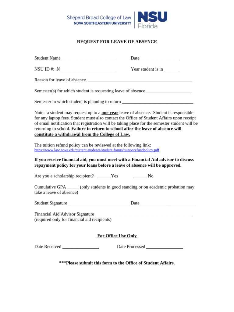 Leave of Absence Request Form | PDF