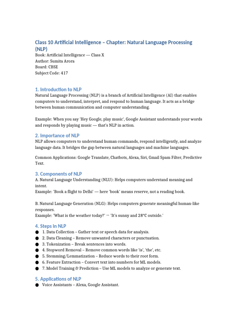 Class 10 NLP Overview and Applications | PDF | Artificial Intelligence ...