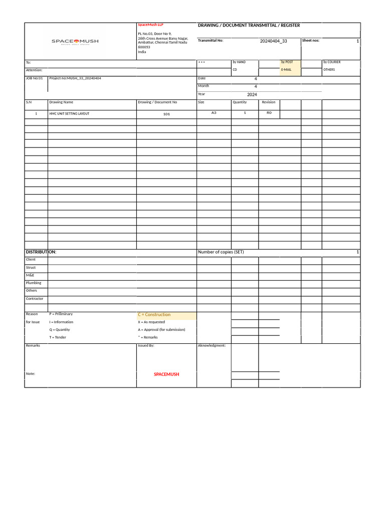HMC Unit Setting Layout Transmittal | PDF