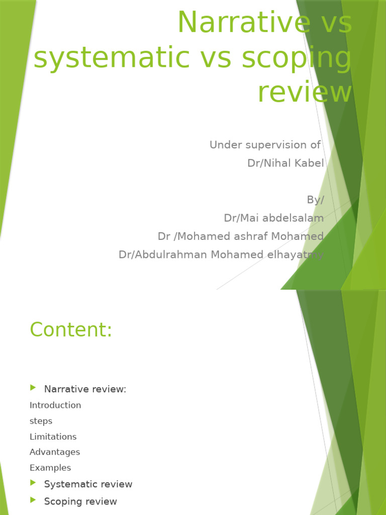 Narrative vs Systematic Reviews in Dentistry | PDF | Systematic Review ...