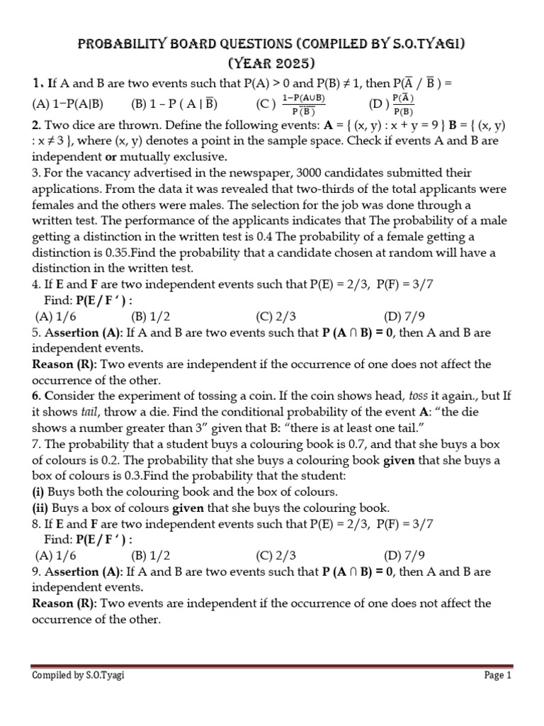 Probability Questions Compilation 2025 | PDF | Aviation Accidents And ...
