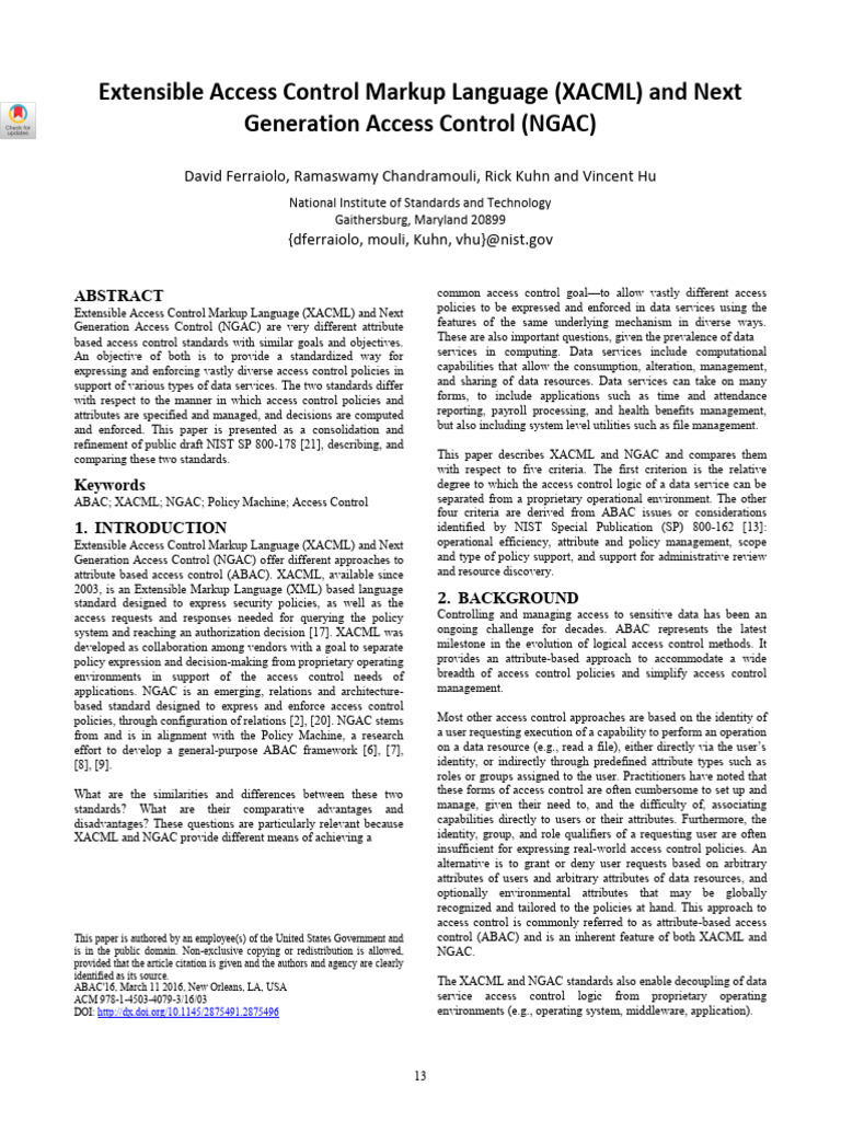 2016.Extensible Access Control Markup Language (XACML) and Next ...