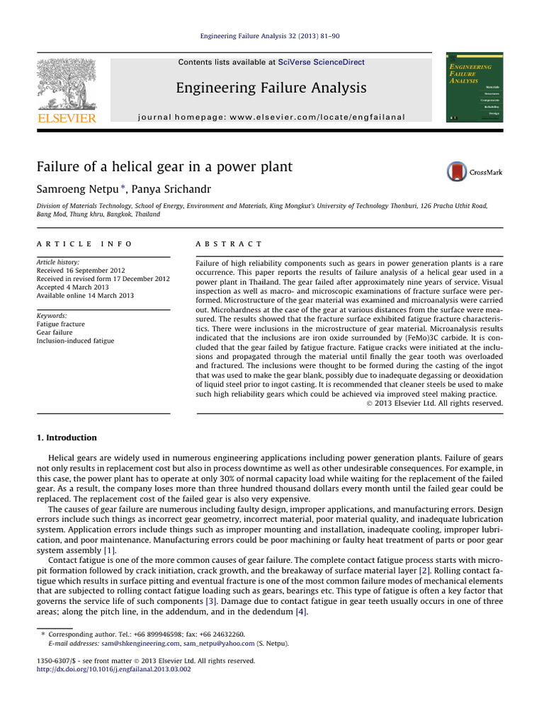 Helical Gear Failure Analysis in Power Plant | PDF | Fatigue (Material ...
