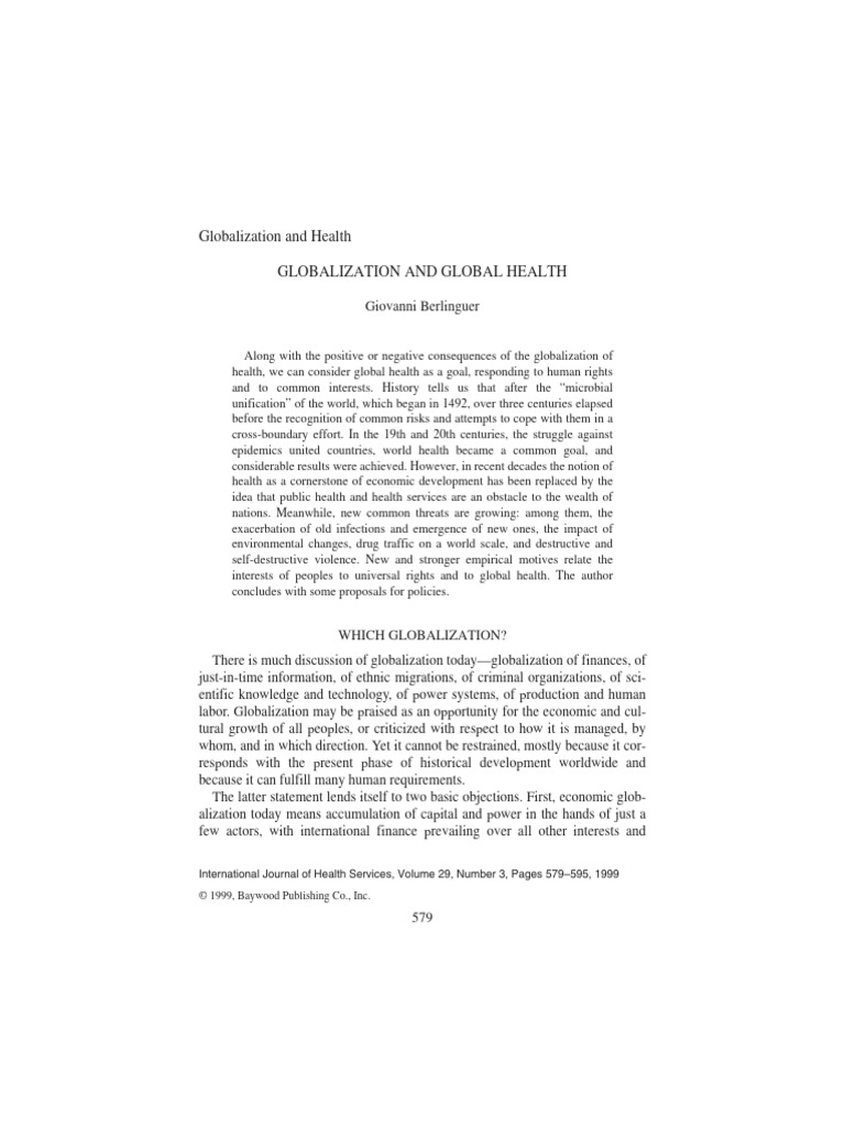 Globalization's Impact on Health Equity | PDF | Violence | Infection