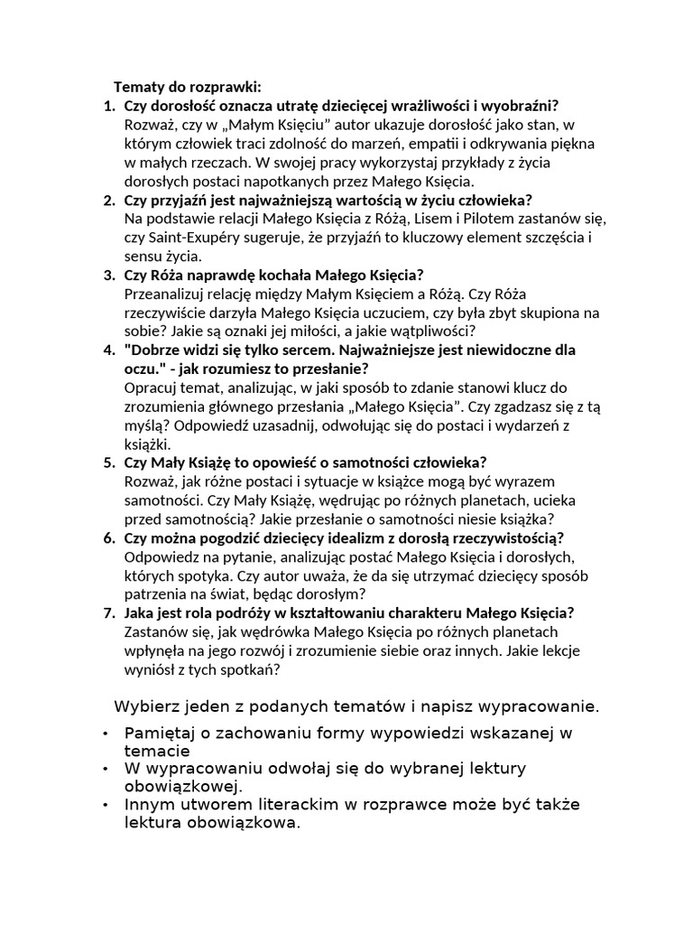 Rozprawki - Mały Książę | PDF