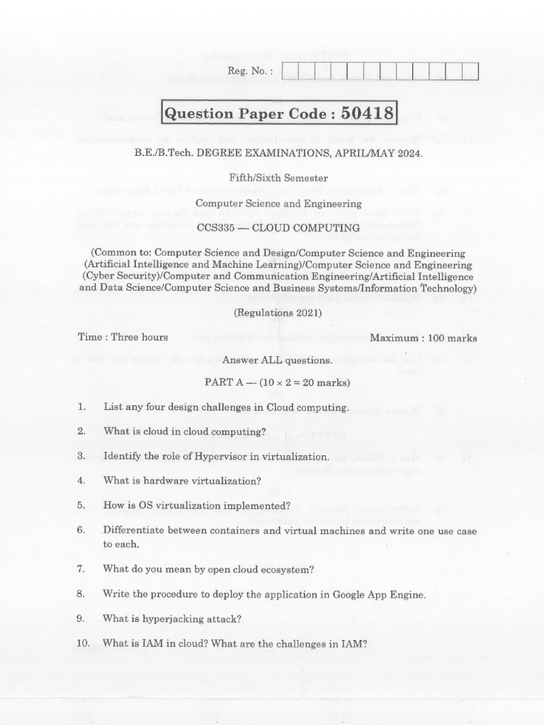 CC Question Paper 2024 April May | PDF