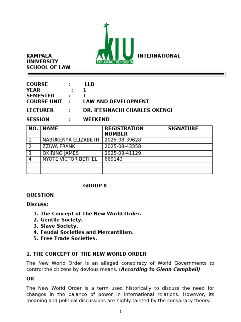 GROUP 8 COURSE WORK LAW & DEVELOPMENT FINAL | PDF | Free Trade ...