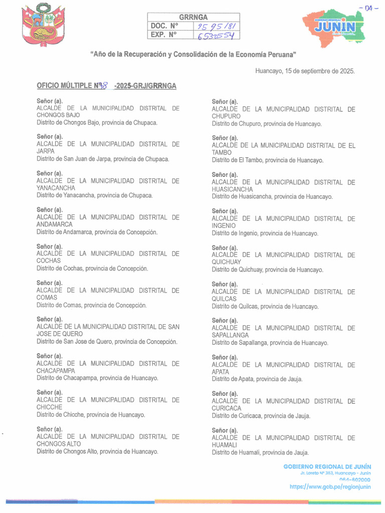 Oficio Multiple N°78-2025-Grj-Grrnga | PDF