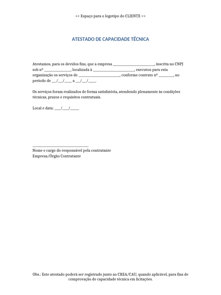 Atestado de Capacidade Técnica para Licitações | PDF