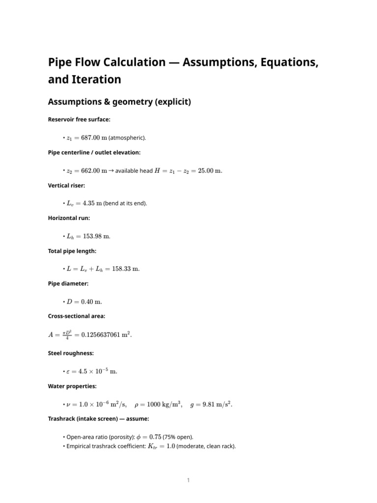 Pipe Flow Calculation | PDF | Chemical Engineering | Fluid Mechanics