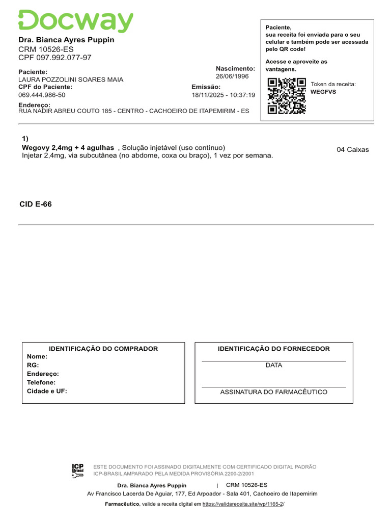 Receita Digital Wegovy 2,4mg - Dra. Bianca | PDF | Farmácia