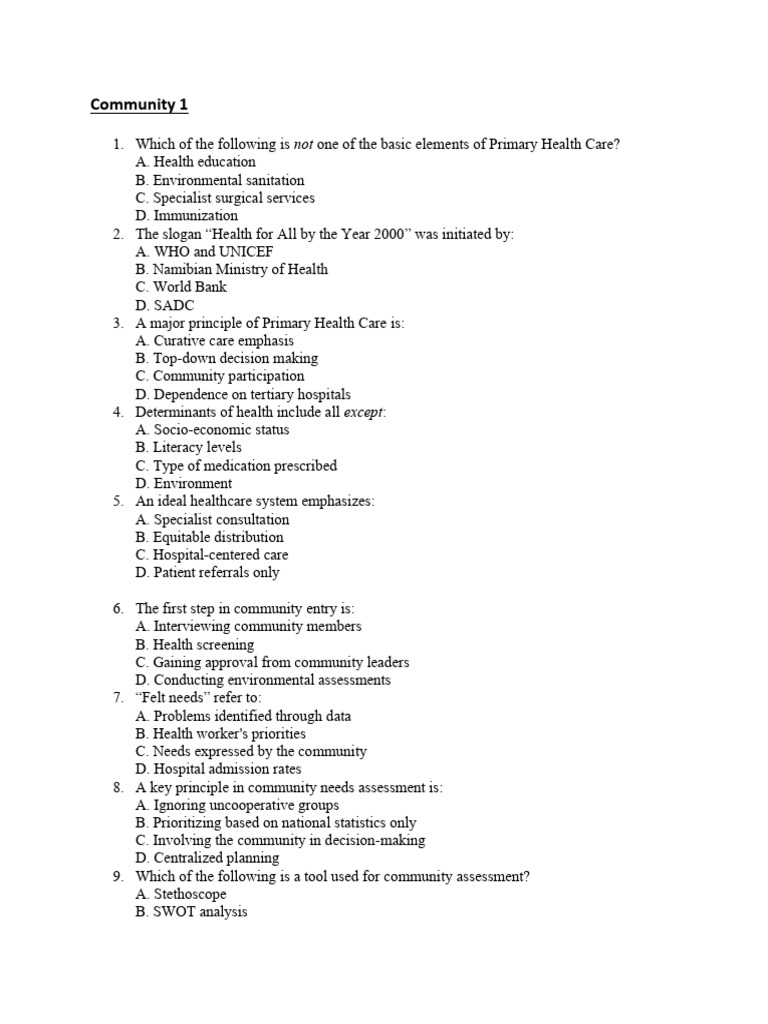 Community 1 Multiple Choice Questions | PDF | Tuberculosis | Sexually ...