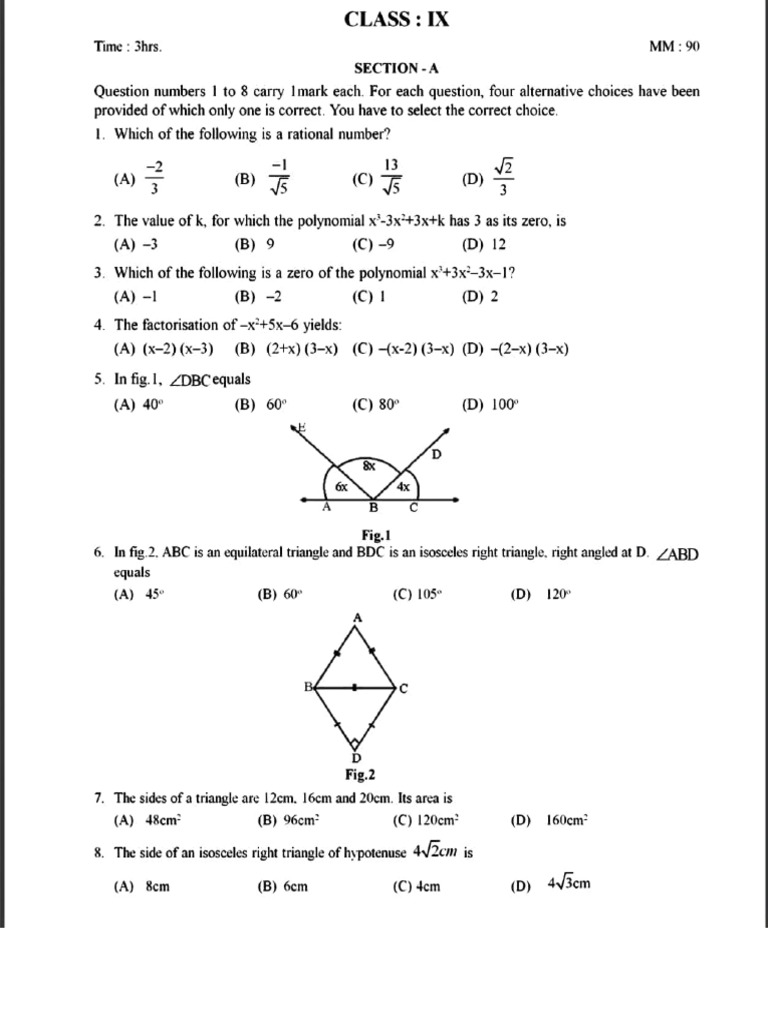 Class IX Math Exam Questions | PDF | Triangle | Geometric Shapes