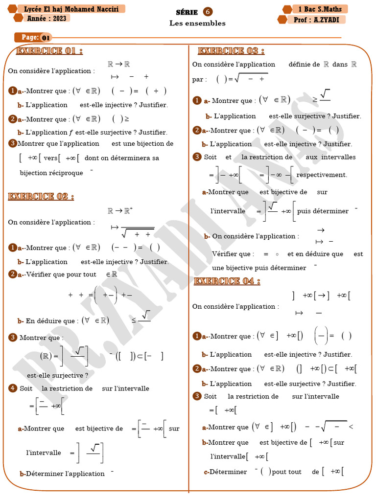 Applications mathématiques : injectivité et surjectivité | PDF ...