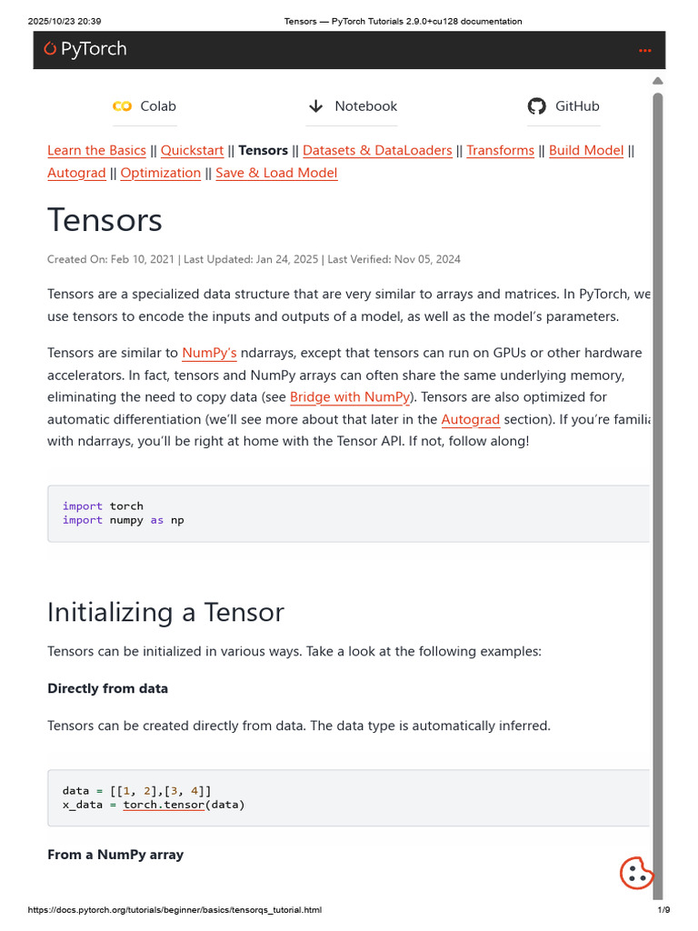 Tensors — PyTorch Tutorials 2.9.0+Cu128 Documentation | PDF | Tensor ...