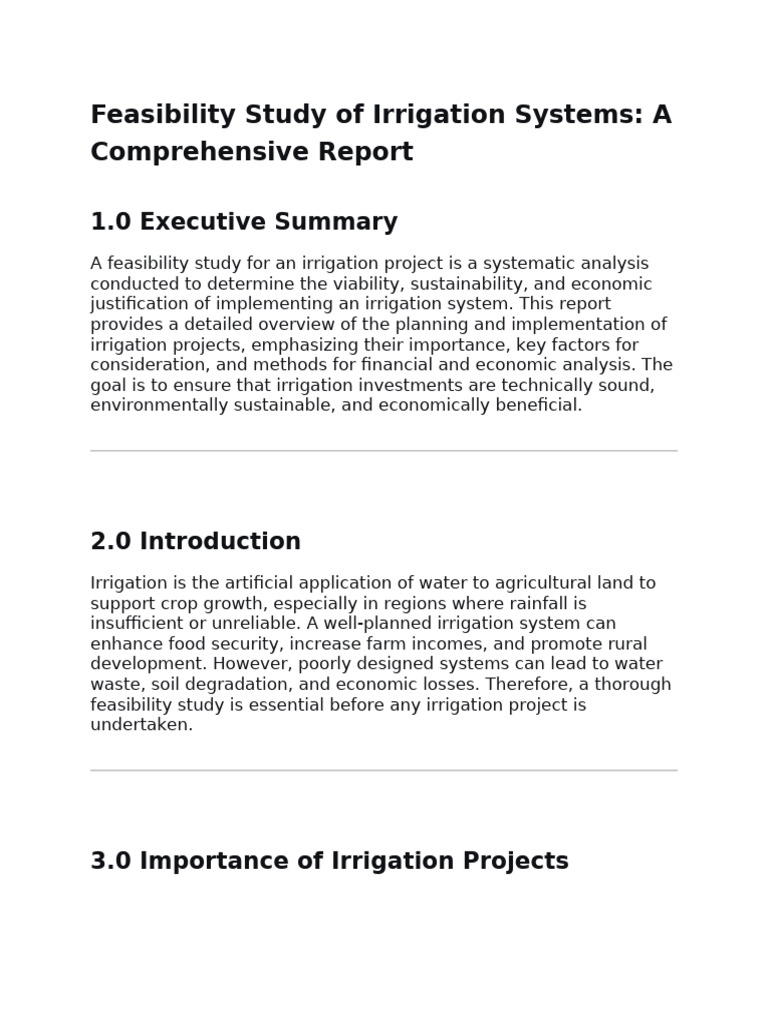 Irrigation Systems Feasibility Study Report | PDF | Irrigation | Net ...