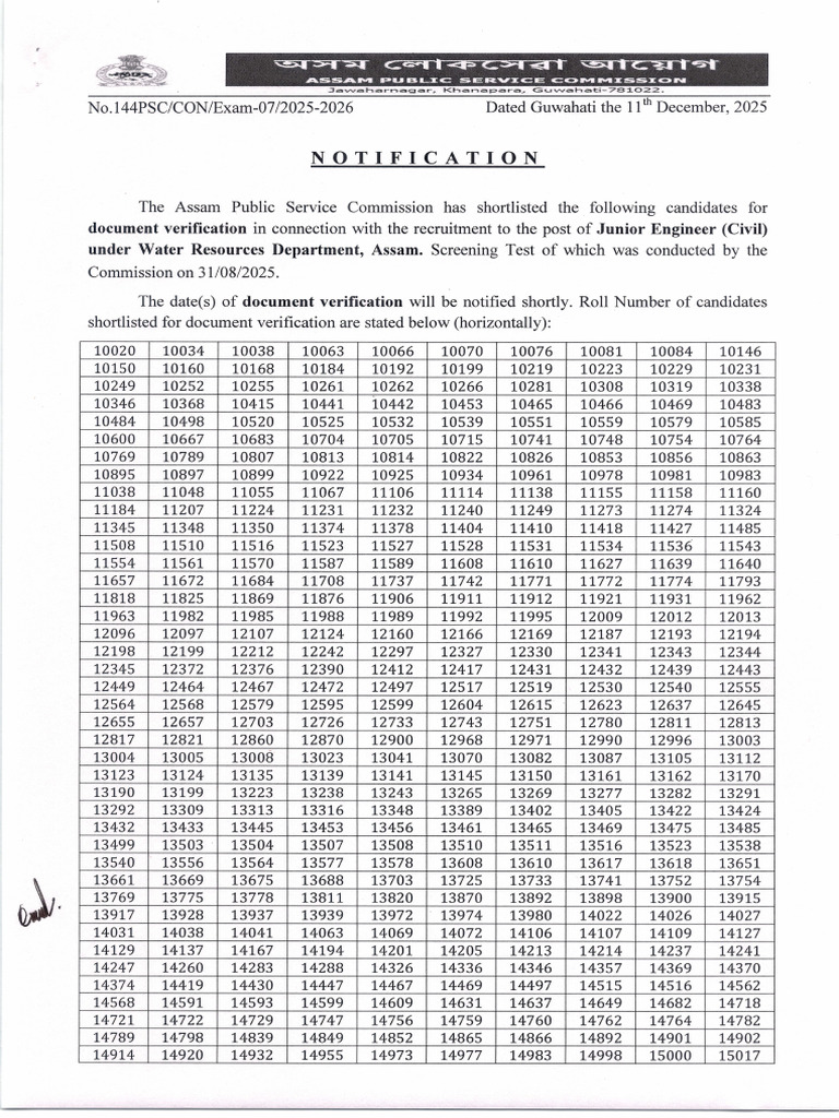 Scr Test Result JE Civil WRD 14 2025 | PDF