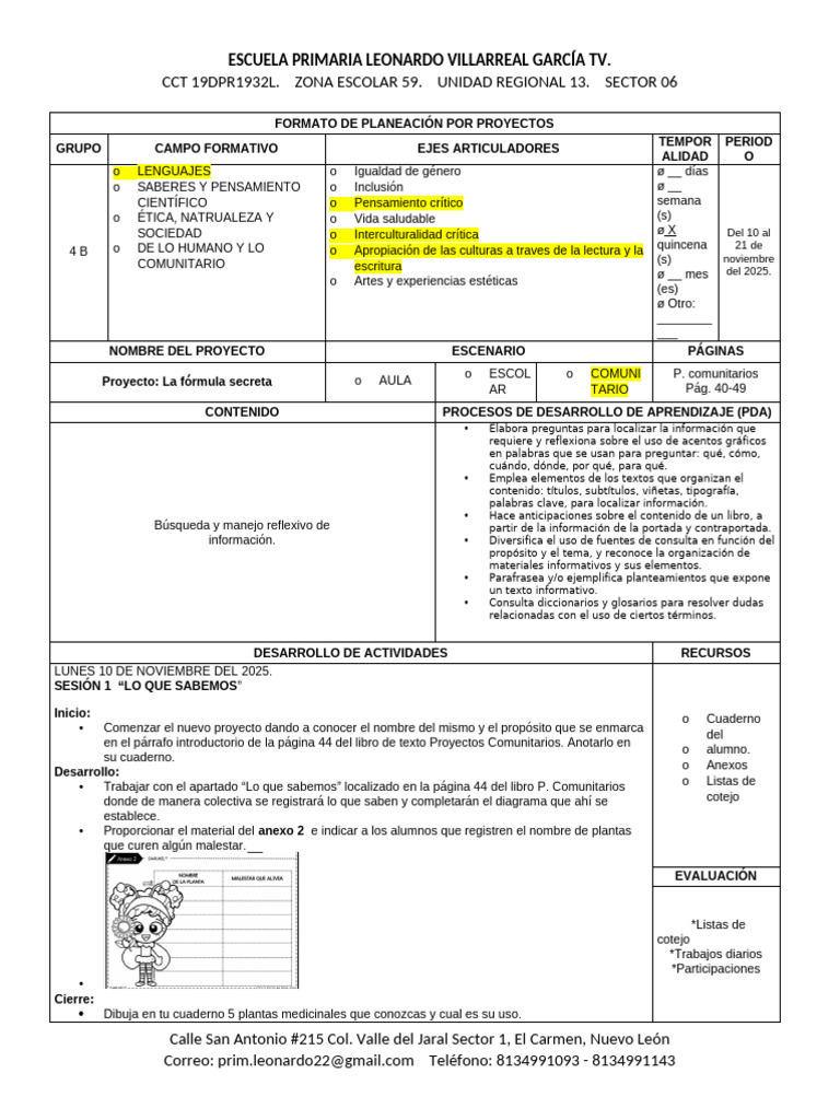 Planeación de Proyecto Escolar 2025 | PDF | Medicina | Nutrición