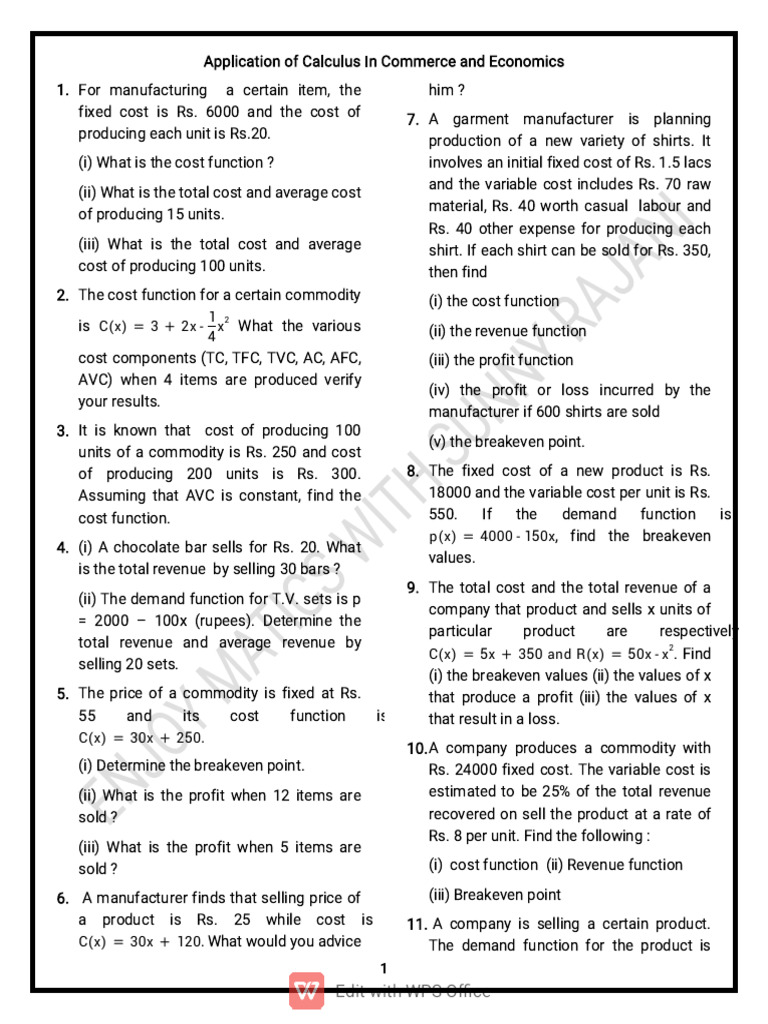 Calculus Applications in Economics | PDF | Demand | Marginal Cost
