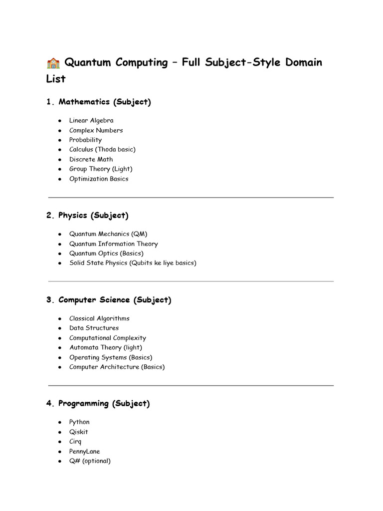 ? Quantum Computing - Full Subject-Style Domain List | PDF