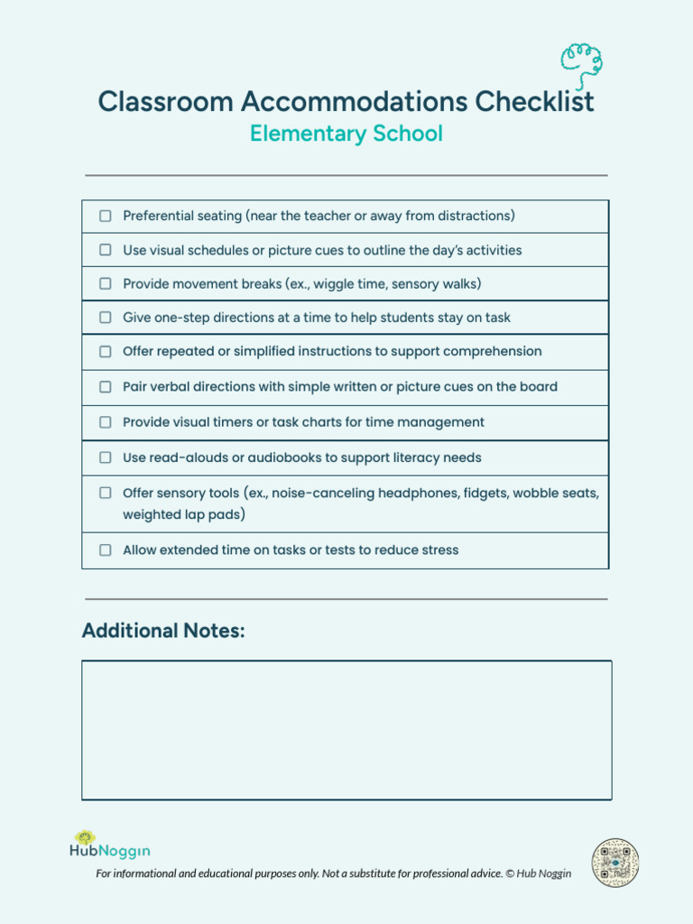 Classroom Accommodations Checklist - Elementary | PDF
