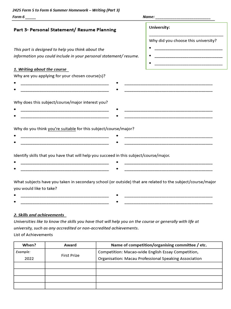 Form 6 Personal Statement Guide | PDF