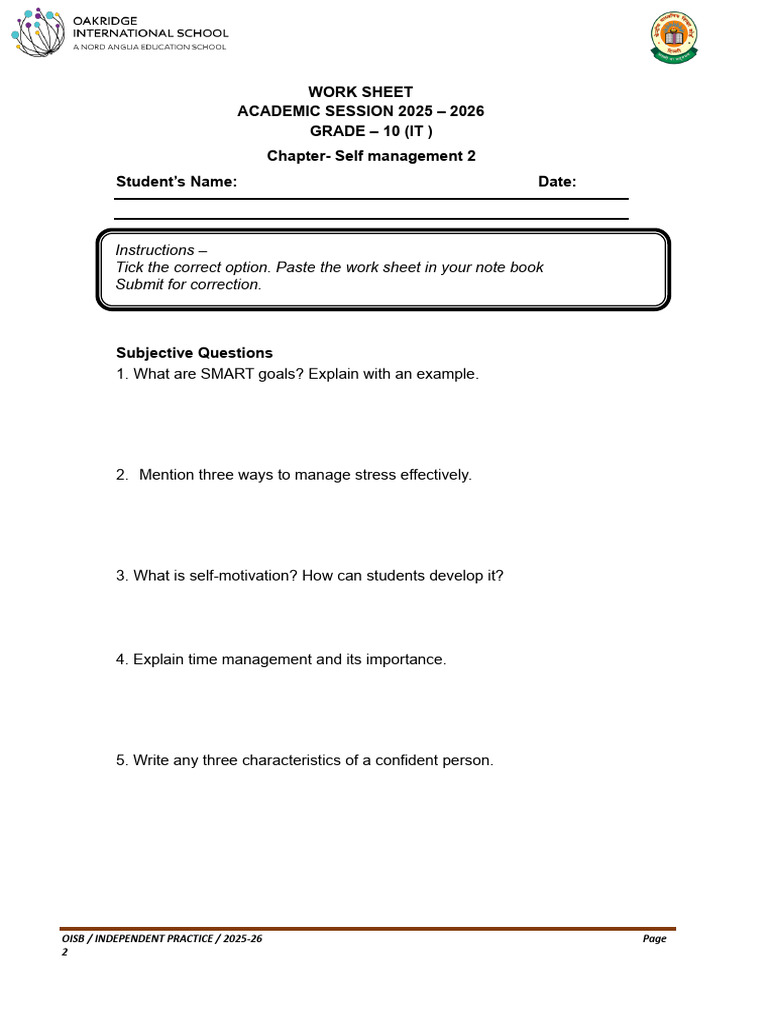 Self Management Skills 2 | PDF