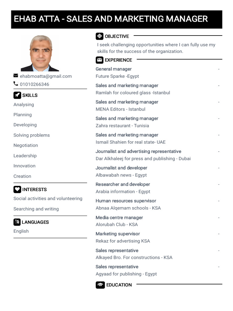 Sales and Marketing Manager Profile | PDF | Market (Economics) | Economies