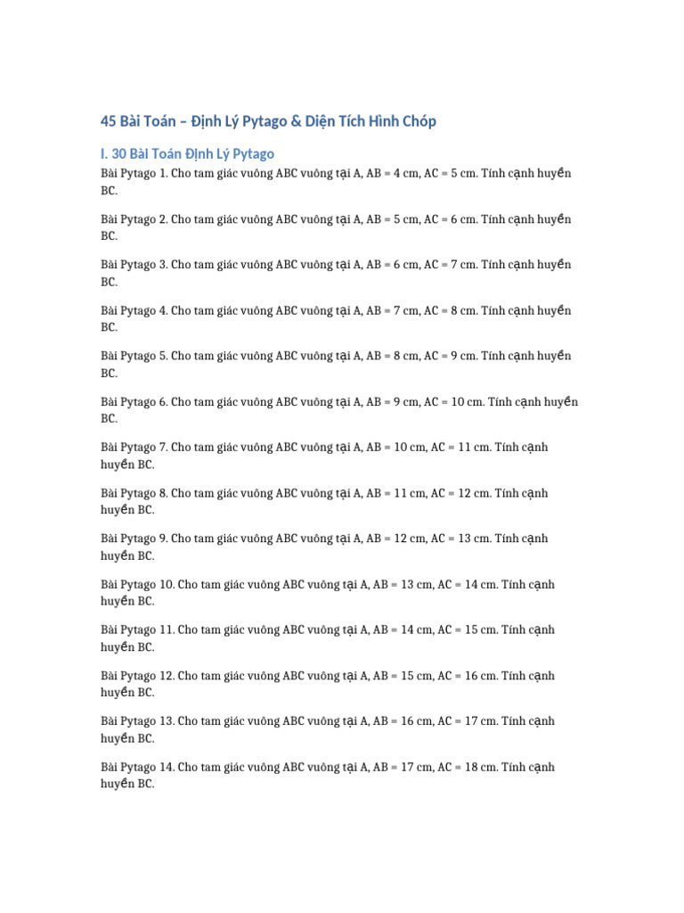 45 Bai Toan Pytago Hinh Chop | PDF